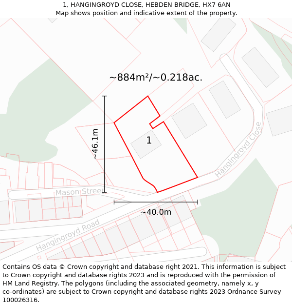 1, HANGINGROYD CLOSE, HEBDEN BRIDGE, HX7 6AN: Plot and title map