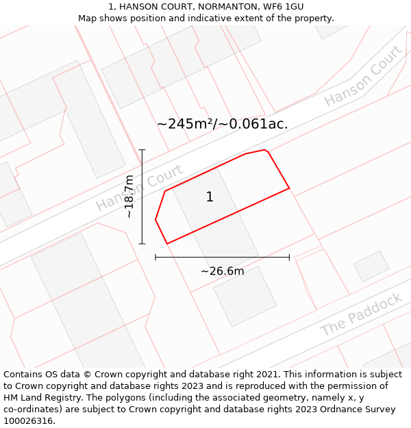 1, HANSON COURT, NORMANTON, WF6 1GU: Plot and title map