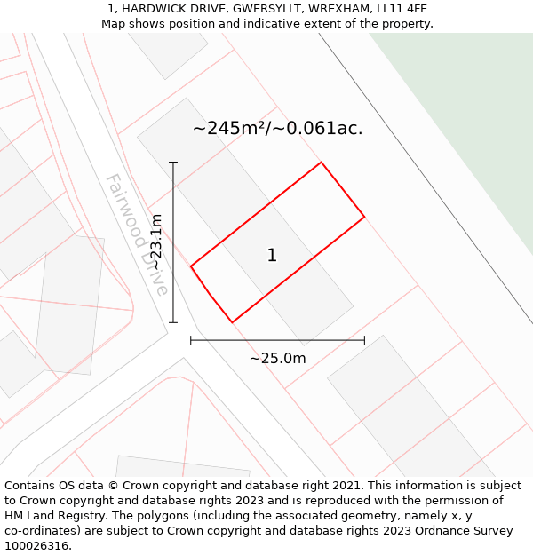 1, HARDWICK DRIVE, GWERSYLLT, WREXHAM, LL11 4FE: Plot and title map