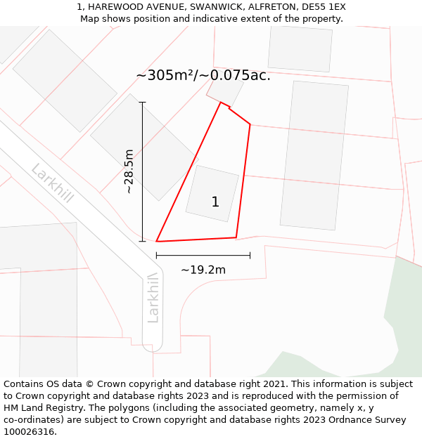 1, HAREWOOD AVENUE, SWANWICK, ALFRETON, DE55 1EX: Plot and title map