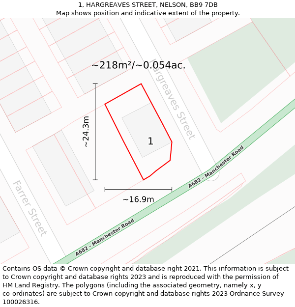 1, HARGREAVES STREET, NELSON, BB9 7DB: Plot and title map