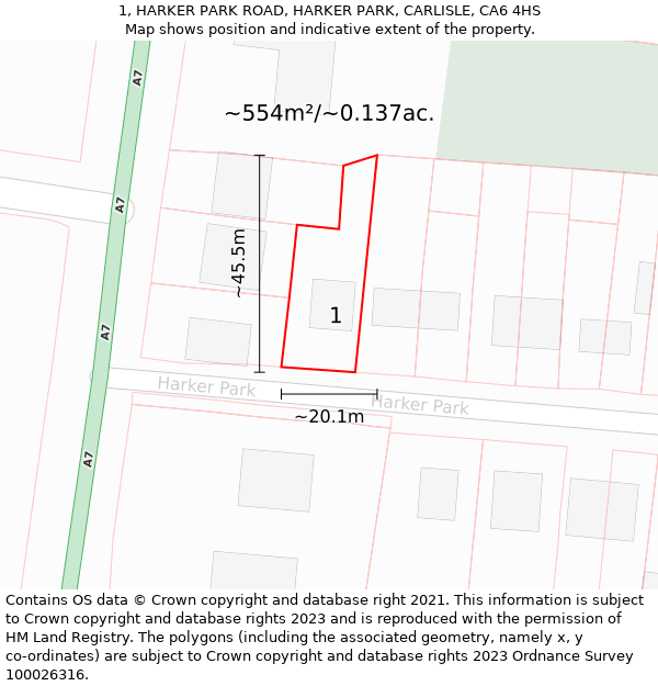 1, HARKER PARK ROAD, HARKER PARK, CARLISLE, CA6 4HS: Plot and title map