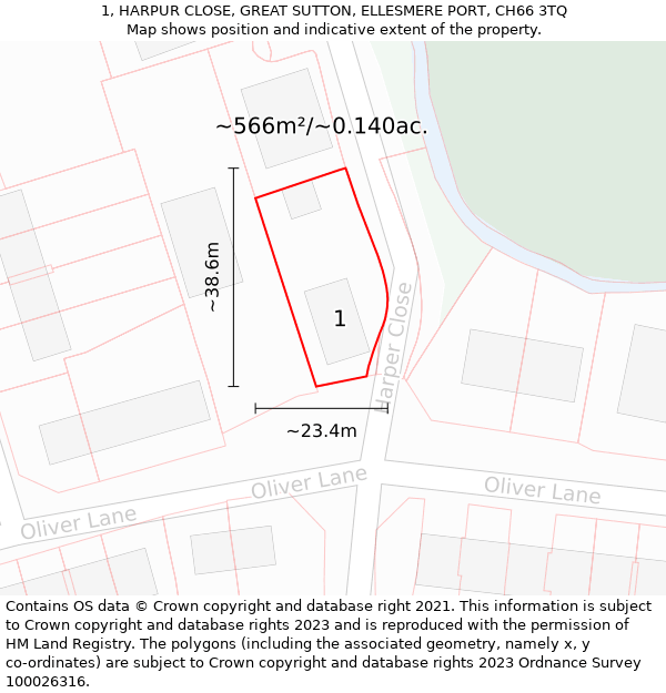 1, HARPUR CLOSE, GREAT SUTTON, ELLESMERE PORT, CH66 3TQ: Plot and title map