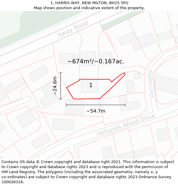 1, HARRIS WAY, NEW MILTON, BH25 5PU: Plot and title map