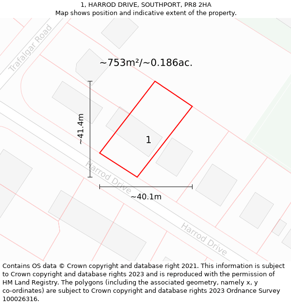 1, HARROD DRIVE, SOUTHPORT, PR8 2HA: Plot and title map