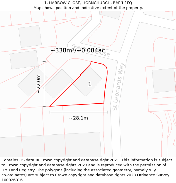 1, HARROW CLOSE, HORNCHURCH, RM11 1FQ: Plot and title map