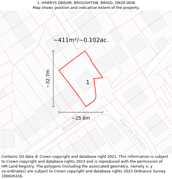 1, HARRYS DREAM, BROUGHTON, BRIGG, DN20 0DW: Plot and title map