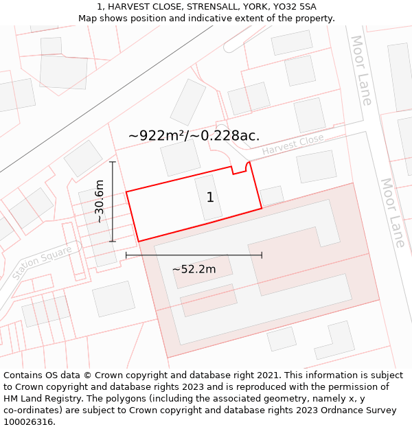 1, HARVEST CLOSE, STRENSALL, YORK, YO32 5SA: Plot and title map