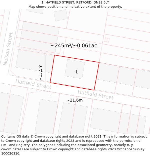 1, HATFIELD STREET, RETFORD, DN22 6LY: Plot and title map