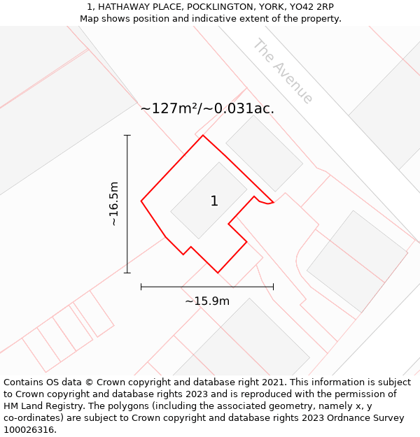 1, HATHAWAY PLACE, POCKLINGTON, YORK, YO42 2RP: Plot and title map