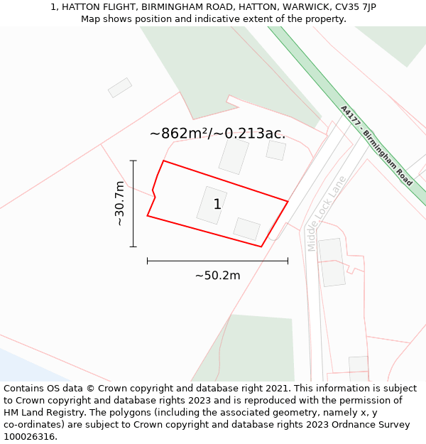 1, HATTON FLIGHT, BIRMINGHAM ROAD, HATTON, WARWICK, CV35 7JP: Plot and title map