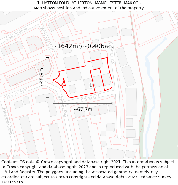 1, HATTON FOLD, ATHERTON, MANCHESTER, M46 0GU: Plot and title map