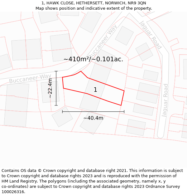 1, HAWK CLOSE, HETHERSETT, NORWICH, NR9 3QN: Plot and title map