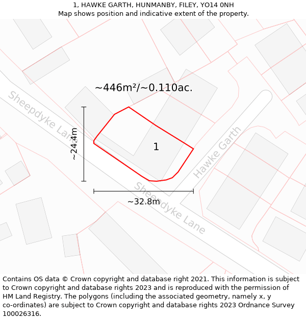 1, HAWKE GARTH, HUNMANBY, FILEY, YO14 0NH: Plot and title map