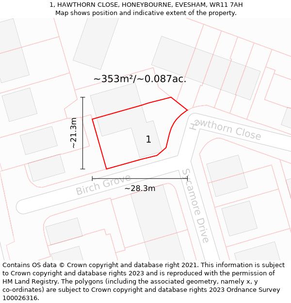 1, HAWTHORN CLOSE, HONEYBOURNE, EVESHAM, WR11 7AH: Plot and title map