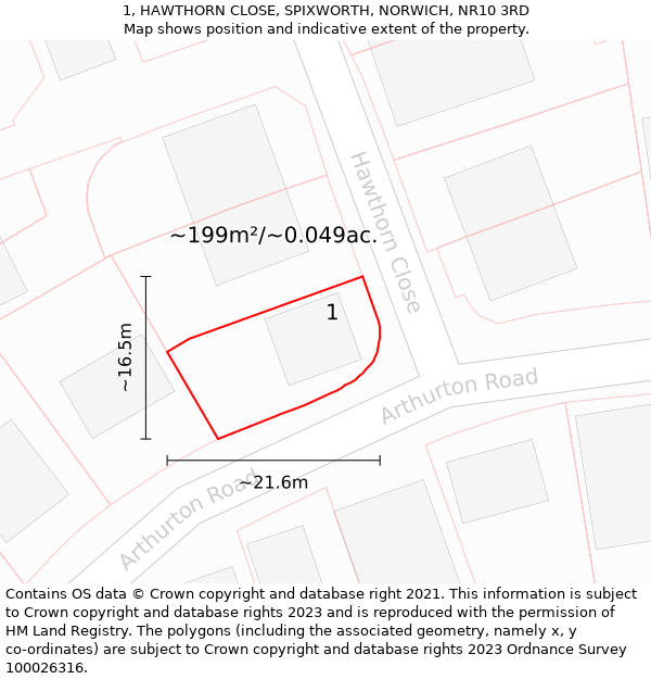 1, HAWTHORN CLOSE, SPIXWORTH, NORWICH, NR10 3RD: Plot and title map