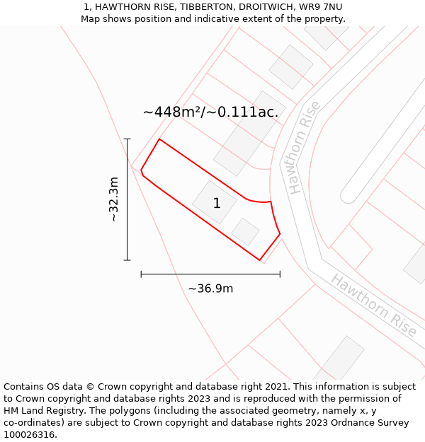 1, HAWTHORN RISE, TIBBERTON, DROITWICH, WR9 7NU: Plot and title map