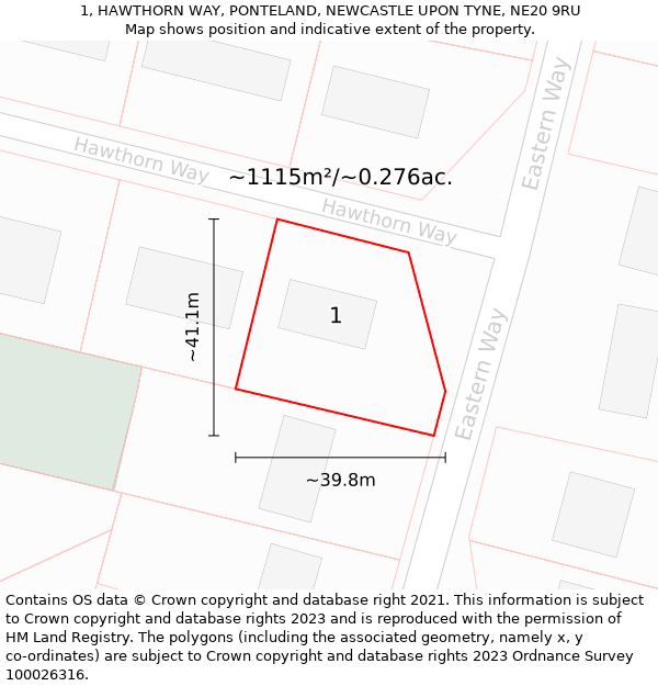 1, HAWTHORN WAY, PONTELAND, NEWCASTLE UPON TYNE, NE20 9RU: Plot and title map