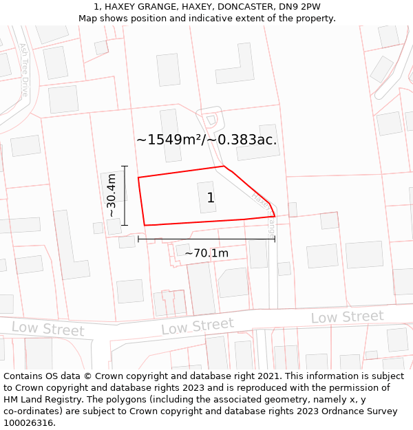 1, HAXEY GRANGE, HAXEY, DONCASTER, DN9 2PW: Plot and title map