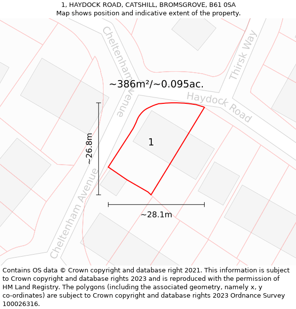 1, HAYDOCK ROAD, CATSHILL, BROMSGROVE, B61 0SA: Plot and title map