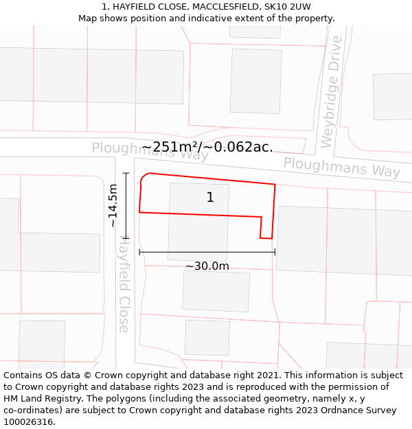 1, HAYFIELD CLOSE, MACCLESFIELD, SK10 2UW: Plot and title map