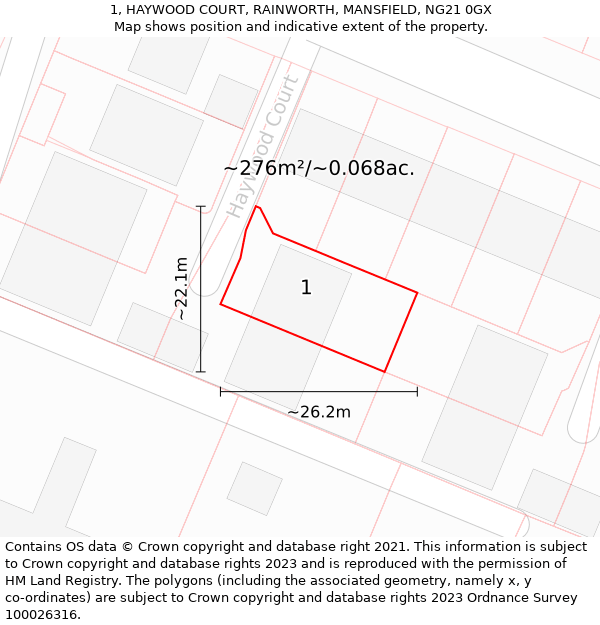 1, HAYWOOD COURT, RAINWORTH, MANSFIELD, NG21 0GX: Plot and title map