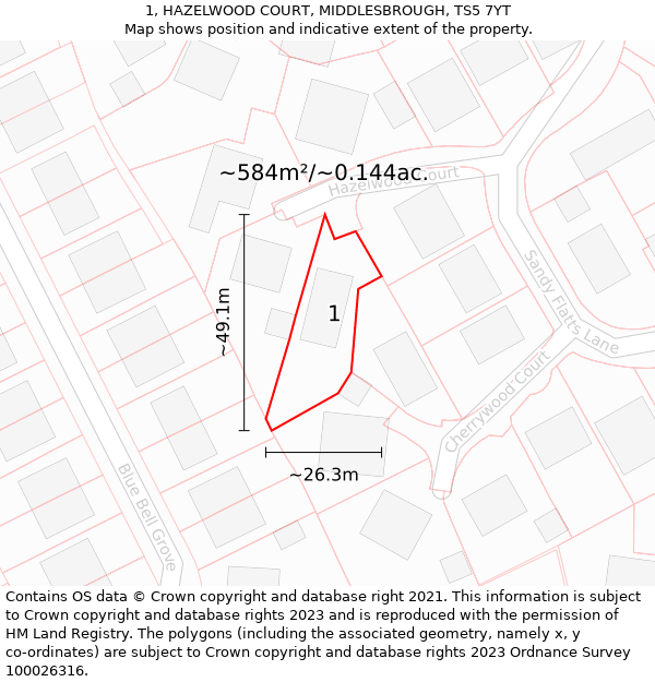 1, HAZELWOOD COURT, MIDDLESBROUGH, TS5 7YT: Plot and title map