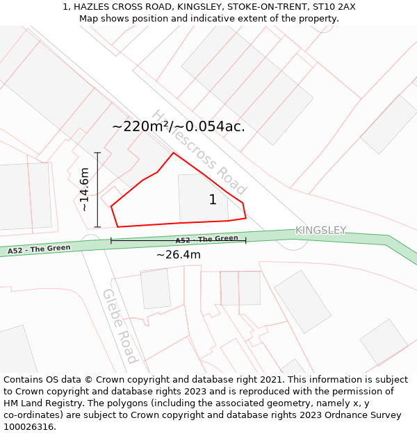 1, HAZLES CROSS ROAD, KINGSLEY, STOKE-ON-TRENT, ST10 2AX: Plot and title map