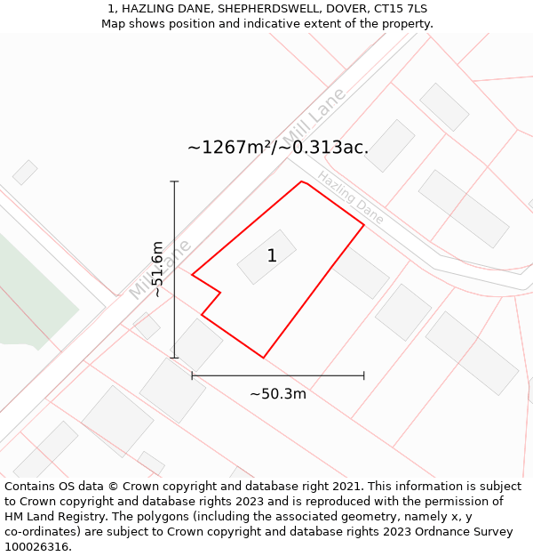 1, HAZLING DANE, SHEPHERDSWELL, DOVER, CT15 7LS: Plot and title map