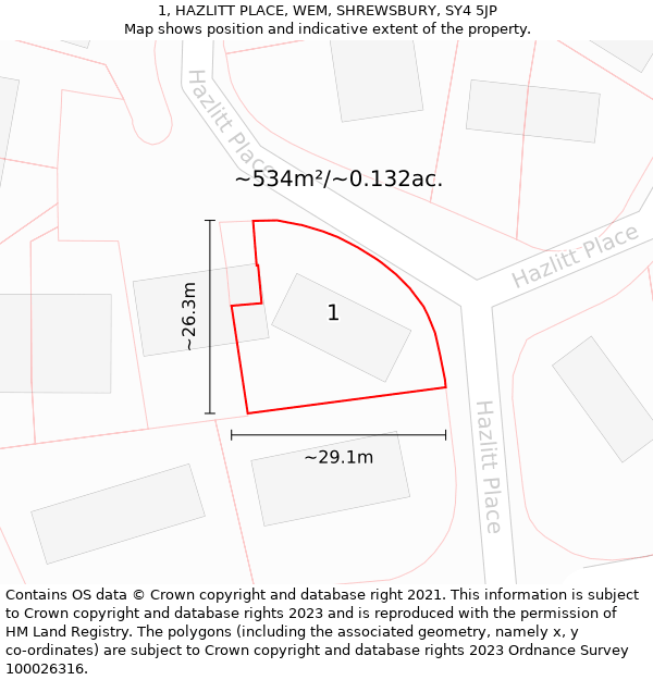 1, HAZLITT PLACE, WEM, SHREWSBURY, SY4 5JP: Plot and title map