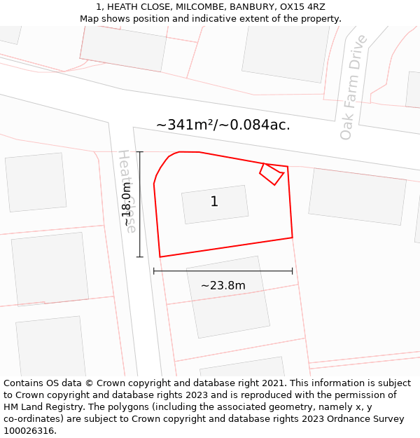 1, HEATH CLOSE, MILCOMBE, BANBURY, OX15 4RZ: Plot and title map