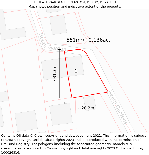 1, HEATH GARDENS, BREASTON, DERBY, DE72 3UH: Plot and title map