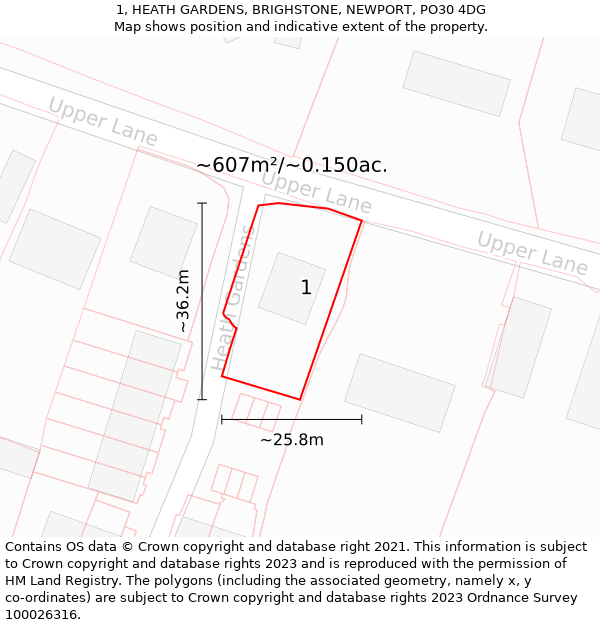 1, HEATH GARDENS, BRIGHSTONE, NEWPORT, PO30 4DG: Plot and title map