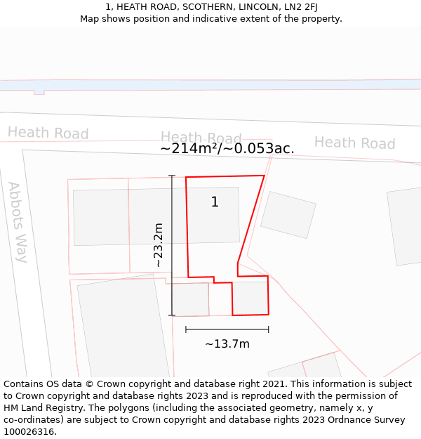 1, HEATH ROAD, SCOTHERN, LINCOLN, LN2 2FJ: Plot and title map