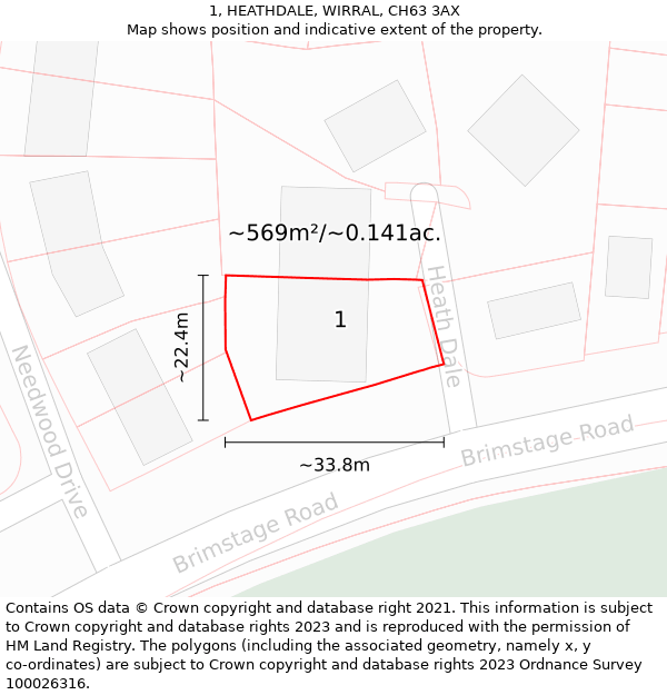 1, HEATHDALE, WIRRAL, CH63 3AX: Plot and title map