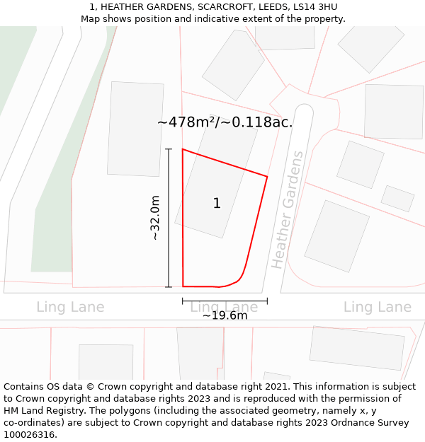 1, HEATHER GARDENS, SCARCROFT, LEEDS, LS14 3HU: Plot and title map