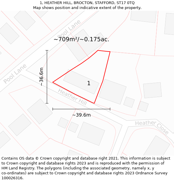 1, HEATHER HILL, BROCTON, STAFFORD, ST17 0TQ: Plot and title map