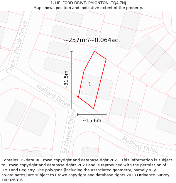 1, HELFORD DRIVE, PAIGNTON, TQ4 7NJ: Plot and title map