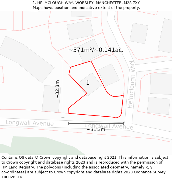 1, HELMCLOUGH WAY, WORSLEY, MANCHESTER, M28 7XY: Plot and title map