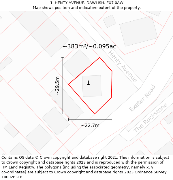 1, HENTY AVENUE, DAWLISH, EX7 0AW: Plot and title map