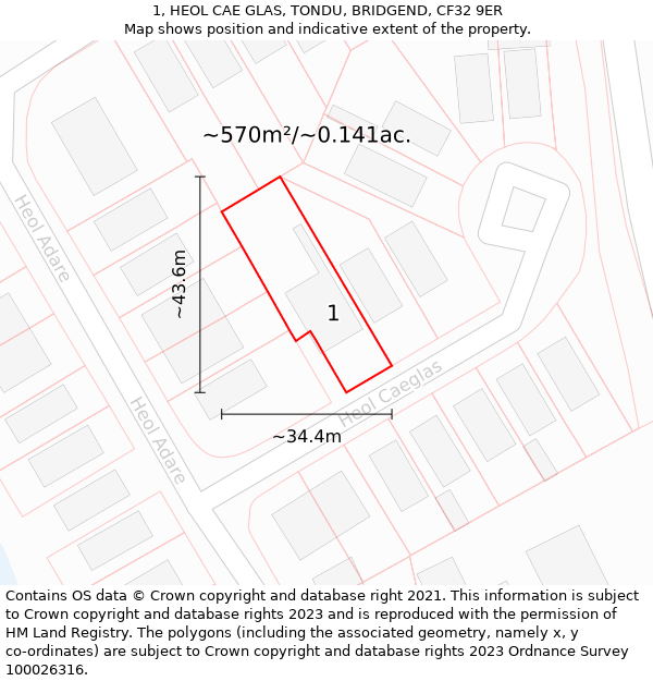 1, HEOL CAE GLAS, TONDU, BRIDGEND, CF32 9ER: Plot and title map