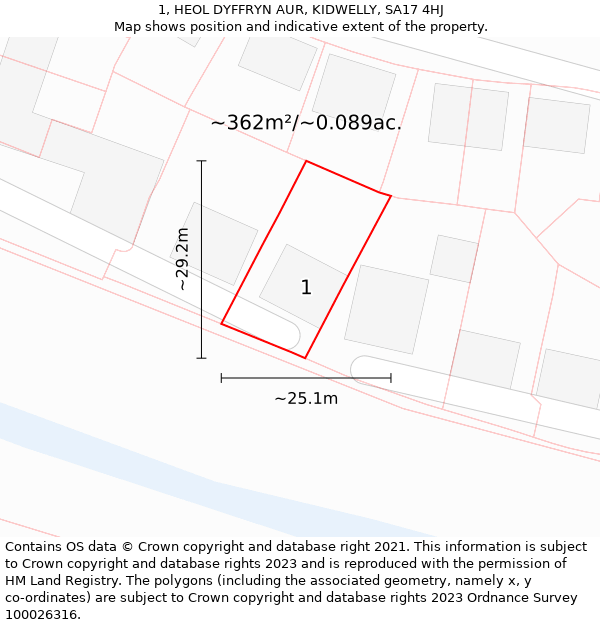 1, HEOL DYFFRYN AUR, KIDWELLY, SA17 4HJ: Plot and title map