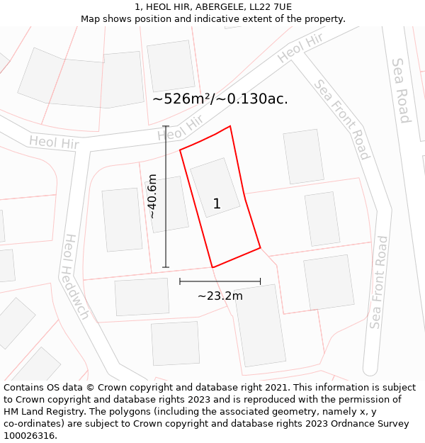 1, HEOL HIR, ABERGELE, LL22 7UE: Plot and title map