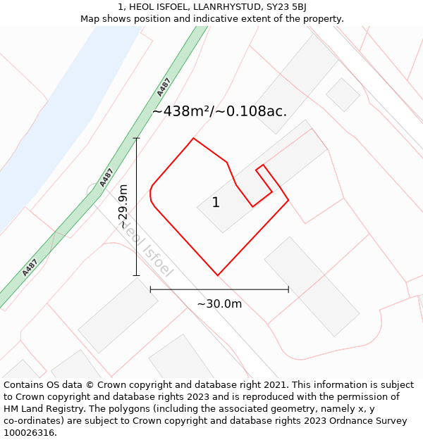 1, HEOL ISFOEL, LLANRHYSTUD, SY23 5BJ: Plot and title map