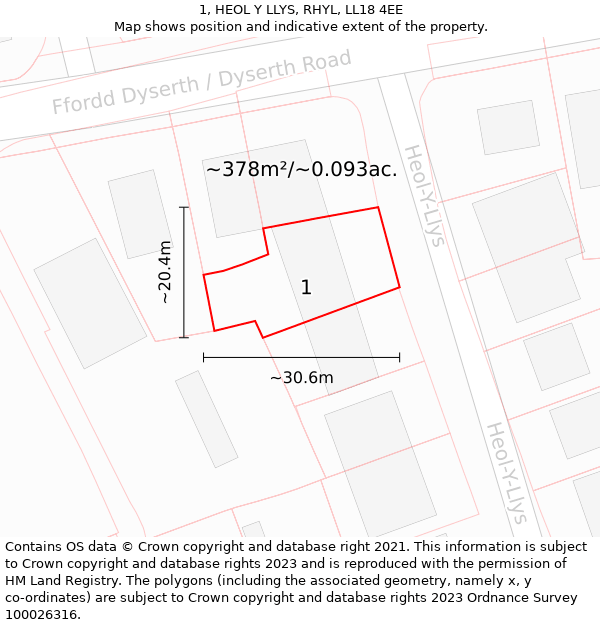 1, HEOL Y LLYS, RHYL, LL18 4EE: Plot and title map