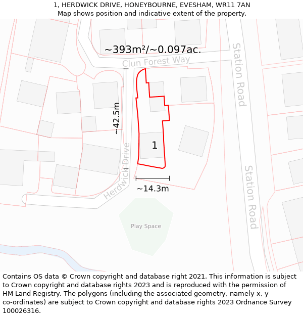 1, HERDWICK DRIVE, HONEYBOURNE, EVESHAM, WR11 7AN: Plot and title map