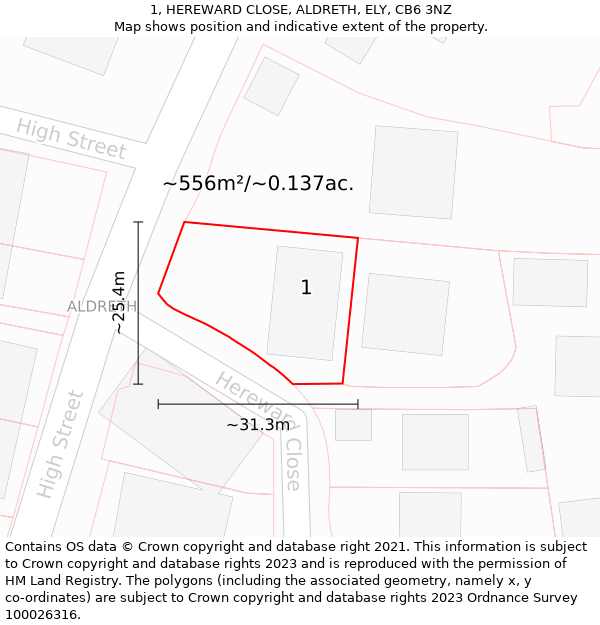 1, HEREWARD CLOSE, ALDRETH, ELY, CB6 3NZ: Plot and title map