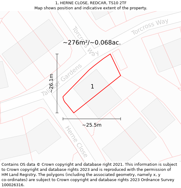 1, HERNE CLOSE, REDCAR, TS10 2TF: Plot and title map