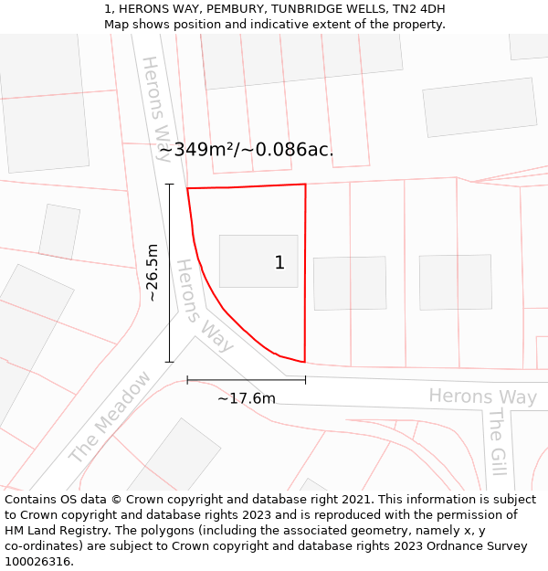 1, HERONS WAY, PEMBURY, TUNBRIDGE WELLS, TN2 4DH: Plot and title map