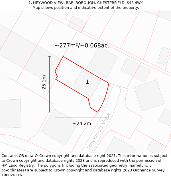 1, HEYWOOD VIEW, BARLBOROUGH, CHESTERFIELD, S43 4WY: Plot and title map